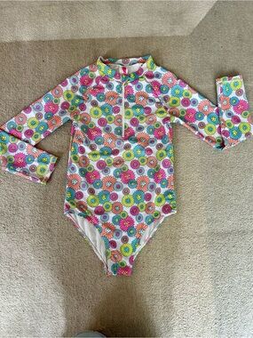 Betsey Johnson Girls' Long-Sleeve Floral One-Piece Swimsuit - Multicolor